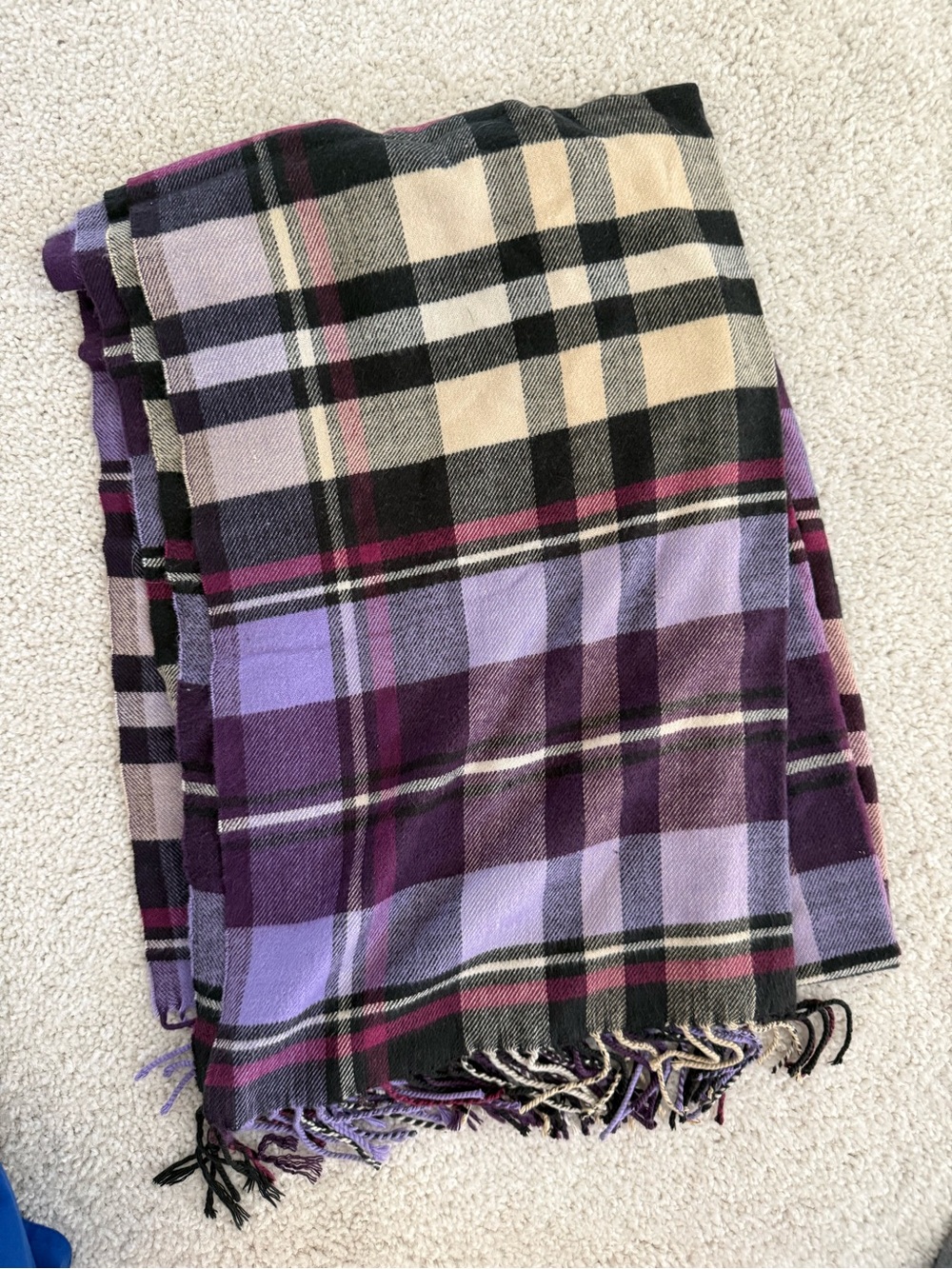 Plaid Purple & Cream Fringe Scarf